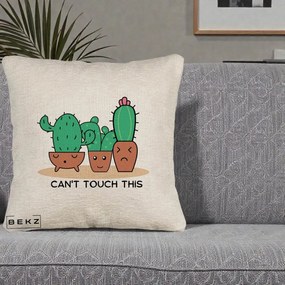 Perna Decorativa Cactus Funny Can't Touch This, 40x40 cm, Bej Canapea, Husa Detasabila, Perna Inclusa, BEKZ®