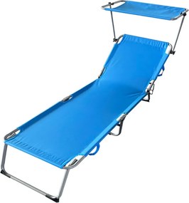 Sezlong cu copertina Muhler 1001728 C2013, 188 x 56 x 25 cm, Pana la 100 kg, Pliabil, Albastru