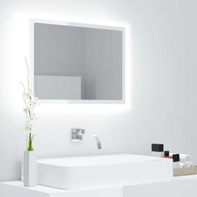 Oglinda de baie cu LED, alb extralucios, 60x8,5x37 cm, acril