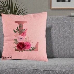 Cadou Personalizat - Perna Personalizata Monograma Rose Gold Litera L, 40x40 cm, Roz, Husa Detasabila, Perna Inclusa, BEKZ®