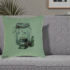 Perna Decorativa Felinar cu Lumanare si Conuri, 40x40 cm, Verde, Husa Detasabila, Perna Inclusa, BEKZ®