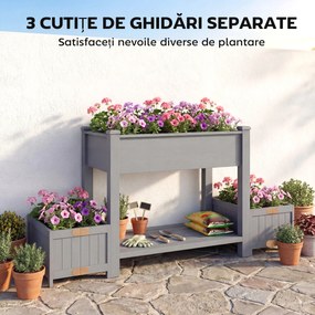 Outsunny Strat Înălțat pentru Grădină, Jardinieră cu Raft, 149x46x76cm, Gri | Aosom Romania