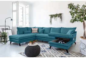 Canapea extensibilă în formă de „U” cu șezlong pe partea stângă Miuform Charming Charlie, turcoaz