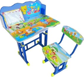 Birou copii din MDF cu jucarii interactive Novokids™ My first desk, dimensiuni 68X43X65, cadru metalic, masuta copii,Albastru