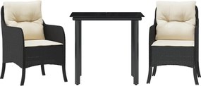 vidaXL Set mobilier de grădină cu perne, 3 piese, negru, poliratan