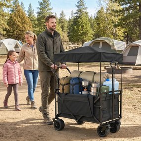 Outsunny Cărucior de grădină pliabil cu roți mari blocabile, bară reglabilă și suport pentru pahare pentru camping 125x59x133 cm Negru | Aosom Romania