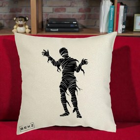 Perna Decorativa Mormii Infricosat Silueta Neagra Halloween, 40x40 cm, Ecru, Husa Detasabila, Perna Inclusa, BEKZ®