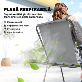 Outsunny Set de Masă de Grădină 8 Piese cu Umbrelă, Set Mobilier Grădină cu 6 Scaune Pliabile, Masă din Sticlă Temperată și Umbrelă pentru Terasă, Gri | Aosom Romania