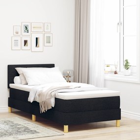 vidaXL Pat cu arcuri cu saltea și LED negru 100x200 cm din țesătură