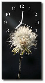 Ceas de perete din sticla vertical Flori de papadie negru