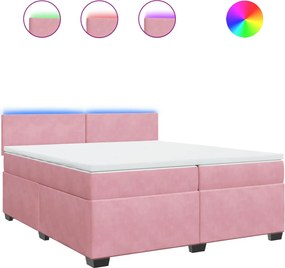 vidaXL Pat box spring cu saltea, roz, 200x200 cm, catifea