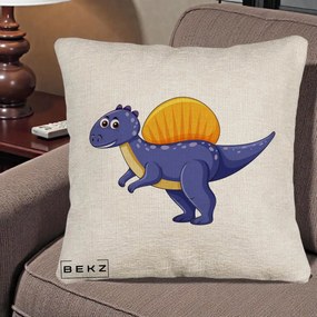 Perna Decorativa Spinozaur Kawaii, 40x40 cm, Bej Canapea, Husa Detasabila, Perna Inclusa, BEKZ®