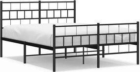 vidaXL Cadru pat metalic cu tăblie de cap/picioare, negru, 135x190 cm