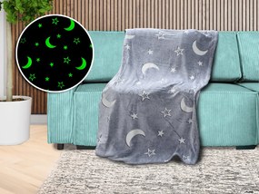 Patura fosforescenta microflanel BIG MOON 150x200 cm gri