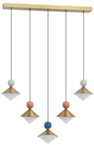 Lustra cu 5 pendule LED, Ceramica, Sticla, BRASS, ZB-25103