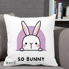 Perna Decorativa So Bunny Kawaii, 40x40 cm, Alba Mata, Husa Detasabila, Perna Inclusa, BEKZ®