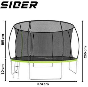 Trambulină mare pentru copii cu plasă și scară SIDER 12FT - diametru 374 cm