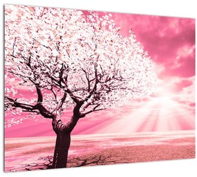 Tablou pe sticlă cu pomul roz (70x50 cm)