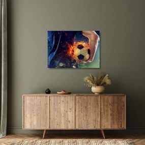 Tablou pe sticlă - Minge de fotbal în flăcări (70x50 cm)