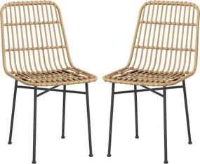 HOMCOM Set 2 Scaune pentru Bucătărie și Living Stil Boho, Scaune Moderne din PE Ratan și Oțel, 45x57x83 cm, Galben | Aosom Romania