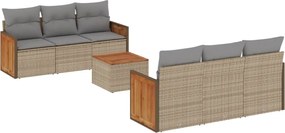 vidaXL Set canapele de grădină, 7 piese, cu perne, bej, poliratan