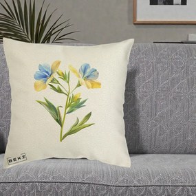 Perna Decorativa Botanica Frezie Galbena si Albastra, 40x40 cm, Ecru, Husa Detasabila, Perna Inclusa, BEKZ®
