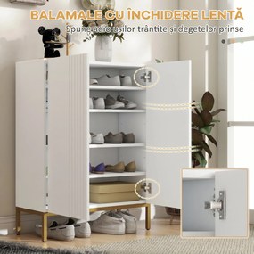 HOMCOM Dulap Îngust pentru Pantofi, Dulap Subțire pentru Depozitarea Pantofilor cu Rafturi Reglabile, 95x72x31.5 cm, Alb | Aosom Romania