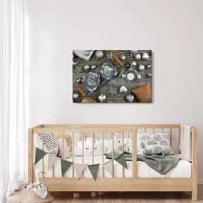 Tablou - decorațiuni argintii de Crăciun (90x60 cm)