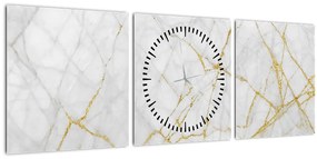 Tablou - Marmură alb- auriu (cu ceas) (90x30 cm)