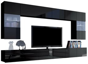 Camera de zi Providence B105Negru lucios, Negru, Părți separate, Cu comodă tv, Cu componente suplimentare, PAL laminat, 300x43cm, 122 kg
