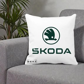 Perna Personalizata cu emblema Skoda, 40x40 cm, Alba Mata, Husa Detasabila, Perna Inclusa, BEKZ®