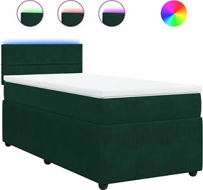 vidaXL Pat box spring cu saltea, verde închis, 90x200 cm, catifea