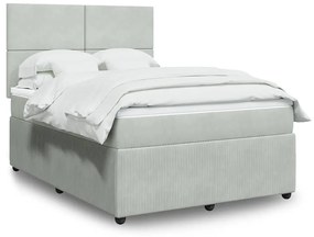 vidaXL Pat box spring cu saltea, gri deschis, 140x190 cm, catifea