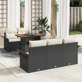 vidaXL Set de canapele de grădină format din 6 piese cu perne, din ratan negru și acacia