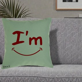 Perna Decorativa I'm Happy Smile, 40x40 cm, Verde, Husa Detasabila, Perna Inclusa, BEKZ®