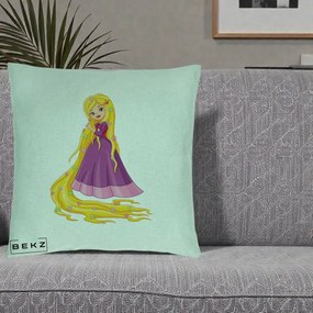 Perna Personalizata Rapunzel Par Lung Floral, 40x40 cm, Verde Menta, Husa Detasabila, Perna Inclusa, BEKZ®