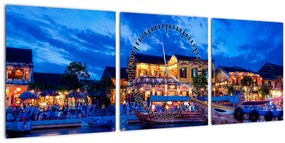 Tablou - Orașul de noapte Hoi An, Vietnam (cu ceas) (90x30 cm)