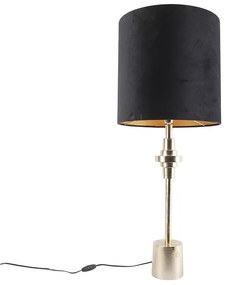 Lampă de masă Art Deco aurie cu abajur din catifea neagră 40 cm - Diverso