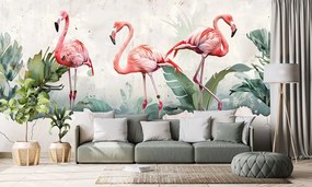 Tapet flamingo cu atingere vintage