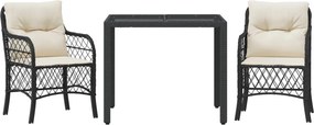 vidaXL Set bistro cu perne, 3 piese, negru, poliratan