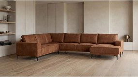 Colțar maro coniac cu tapițerie din imitație de piele (colț pe partea dreaptă/în formă de "U") Copenhagen – Scandic