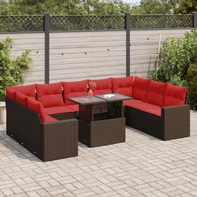 vidaXL Set canapele de grădină cu perne, 10 piese, maro, poliratan