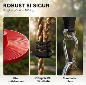 AIYAPLAY Frânghie de Cățărat, Kit Leagăn pentru Copii cu Suporturi și Disc, Parcurs cu Obstacole pentru Grădină, Roșu | Aosom Romania