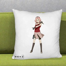 Perna Personalizata Naruto Sakura Haruno Portret, 40x40 cm, Alb Pufos, Husa Detasabila, Perna Inclusa, BEKZ®