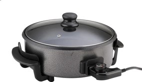 La mâna a doua: Tigaie electrica pentru pizza Rosberg R51010B, 1500W, 32 cm, Termostat, Acoperire antiaderenta, Gri