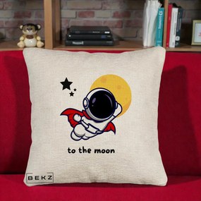 Perna Decorativa Astronaut To The Moon, 40x40 cm, Bej Canapea, Husa Detasabila, Perna Inclusa, BEKZ®