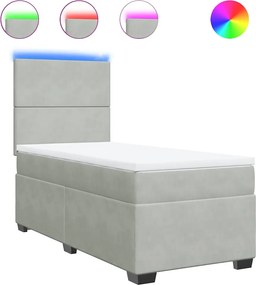 vidaXL Pat continental cu saltea, gri deschis, 80x200 cm, catifea