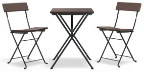 319990 vidaXL Set mobilier bistro pliabil, 3 piese, maro, poliratan