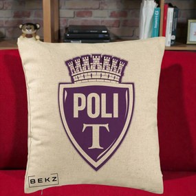 Perna Personalizata Poli Timisoara Fotbal, 40x40 cm, Bej, Husa Detasabila, Perna Inclusa, BEKZ®