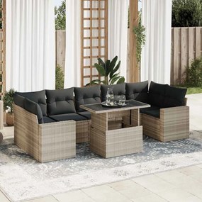 3326283 vidaXL Set mobilier de grădină cu perne, 8 piese gri deschis poliratan